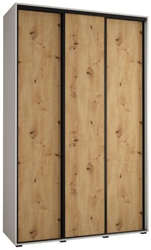 MEBLE KRYSPOL Davos 1 150 Schlafzimmerschrank mit DREI Schiebetüren - Moderner Kleiderschrank mit Kleiderstange und Regalen - 235,2x150x45 cm - Weiß Artisan Schwarz