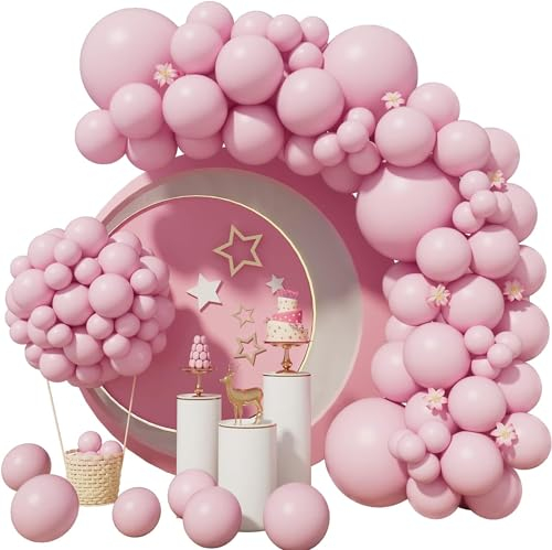 Rosa Luftballon Girlande,Rosa Pastell Macarons Luftballons mit Ballonbogen für Mädchen Frauen Geburtstag Party Hochzeit Babyparty baby shower Wedding Deko gender Reveal Brautdusche Taufe