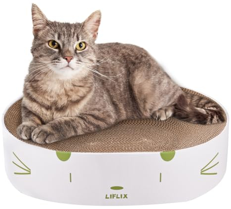 LIFLIX Kratzpappe für Katzen, Kratzbrett Rund Katze, Ovales Katzenbett aus Wellpappe für Schlafen Spielen Kratzen, 43 x 33 x 10cm