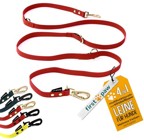 FIRSTPAW Hundeleine - Trainingsleine 2m für Klein, Mittelgroße und Große Hunde - Doppelleine für 2 - Gepolstert, Multifunktionell und Verstellbar (Gold)