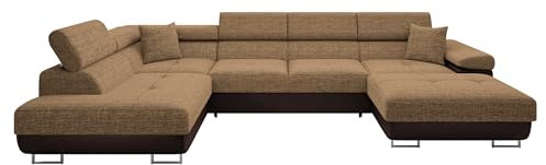 Mirjan24 Ecksofa Torezio Bis mit Bettkasten, Einstellbare Kopfstützen, Sofa mit Schlaffunktion, Eckcouch für Wohnzimmer, Polsterecke, U-Form Couch mit Bettfunktion (Soft 066 + Lux 03, Seite: Links)