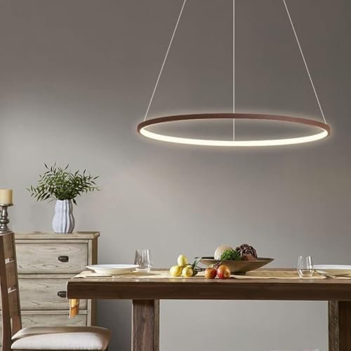 Bellastein LED Modern Rund Pendelleuchte Dimmbar mit Fernbedienung Hängelampe Höhenverstellbar Deckenleuchte Esstisch Kronleuchter für Wohnzimmer Esszimmer Arbeitszimmer office (Braun, L60cm)
