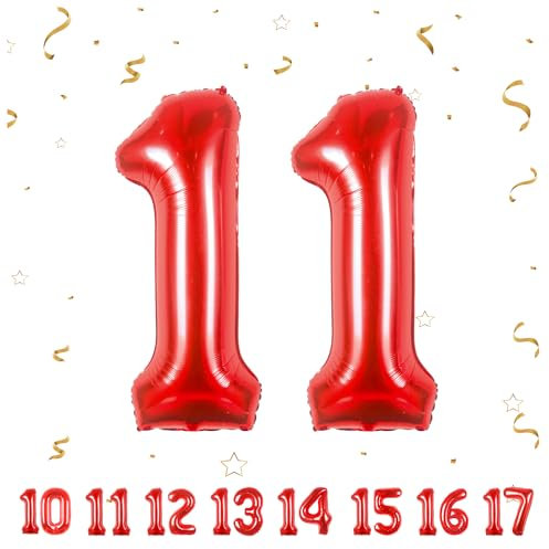 Geburtstag zahlen luftballon 11 jahre | Folienballon Rot- Folienballon in 40-101cm Geburtstagsdeko - Ballon Zahl Deko zum Geburtstag fliegt mit Helium für Mädchen Junge 11.Geburtstags