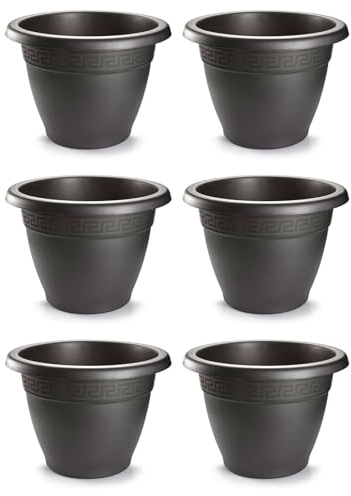 Acan Tradineur - Pack de 6 Macetas Redonda Terracota - Fabricado en Plástico - Macetero Apto para Exterior e Interior del hogar - Ø 50 cm - Color Antracita