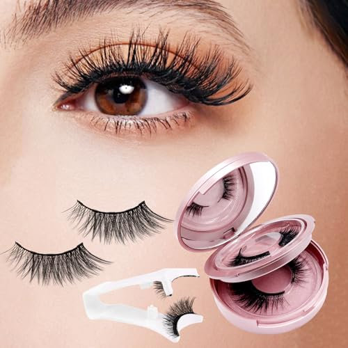 Asheyya 2 Pair Magnetic Eyelashes with Applicator, Reusable Magnetic Lashes No Glue Liner Waterproof Eyelashes for Makeup