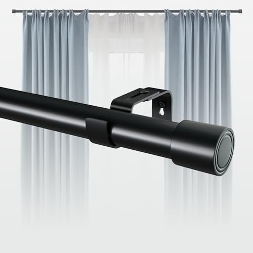 Curtain Poles for Eyelet Curtains Telescopic Black Curtain Pole with Cap Finials Heavy Duty Curtain Pole for Bedroom,Living,Outdoor (67-138cm)