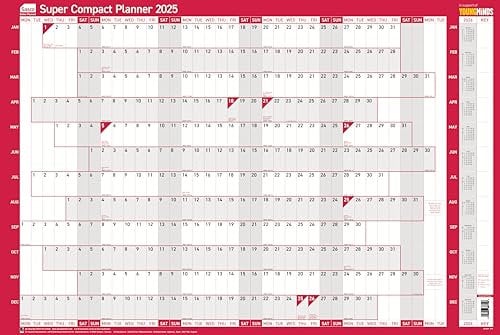 Sasco 2025 Super Compact Yearly Wall Planner, Paper Mini Whiteboard Poster Style Dry Erase Calendar, Small Wall Planner with Dry Erase Pen & Stickers, Wall Chart, Blue, 400x285mm, 2410241