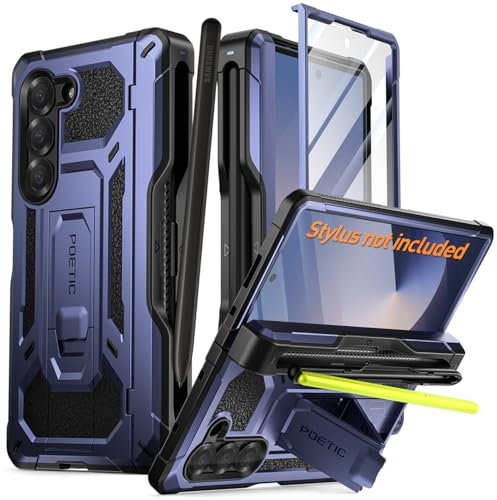 POETIC Spartan Case für Galaxy Z Fold 6, [Scharnierschutz][Ständer][Kompatibel mit Fold 3/4/5/6 S Pen] Robuste Rundum-Schutzhülle mit Stifthalter, Displayschutz, Mitternachtsblau