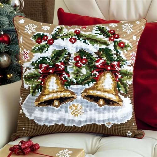 Lfynior DIY Kreuzstichkissen Weihnachten Stickkissen mit Muster 45X45cm Stickpackung Stickset Kreuzstich Kissen zum Basteln Stickkissen Stickpackung mit Vorgedruckt Kreuzstichmotiv