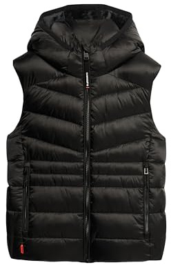 Superdry Damen Fuji Steppweste mit Kapuze Schwarz 38