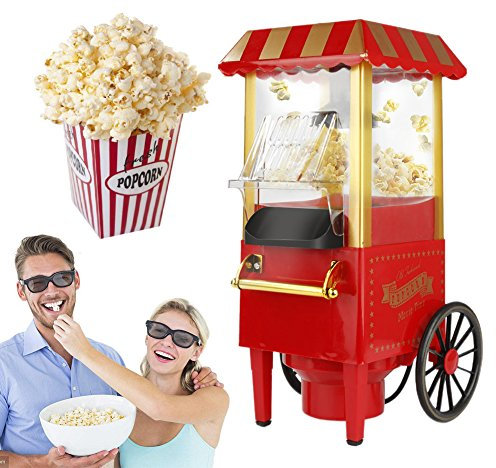 MENGDA Popcorn-Maschine, Retro, Heißluft, 1200 W, für Zuhause, gesund und kalorienfrei, Bedienung mit einem Knopf und leicht zu reinigen, für Filmabende und Weihnachten, 41 x 21,5 x 26 cm