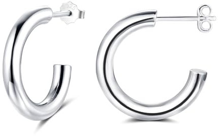 Loutade Sterling Silver Hoop Earrings - Hypoallergenic Open Twisted Chunky Cuff Studs, Lightweight Trendy Design