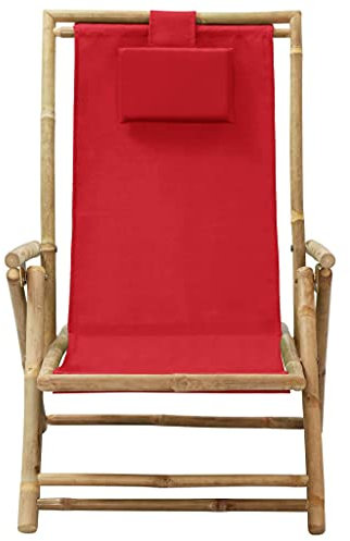 HETFTJN Bistrostuhl Gartensessel Outdoor Angelstuhl Anglerstuhl - Relaxstuhl Verstellbar Rot Bambus und Stoff für Terrassen Garden Outdoor Balcony