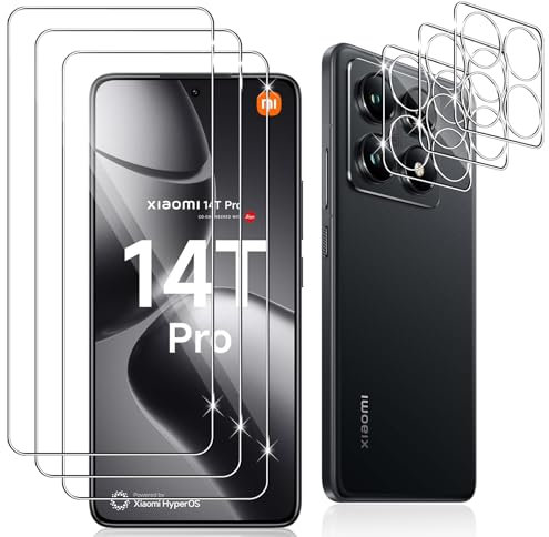 Datree 3 Pezzi per Xiaomi 14T Pro Pellicola Vetro Temperato, con 3 Pezzi Pellicola Fotocamera, Durezza 9H Anti Graffio Amichevole Protettiva Protezione Schermo
