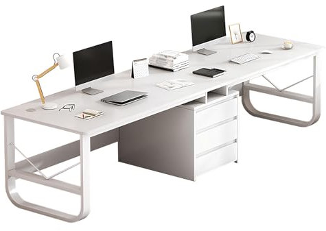 WLSQEU Scrivania Doppia Postazione per Computer e Gioco, per 2 Persone, con 3 Cassetti, per Ufficio Domestico (White, 240cm)