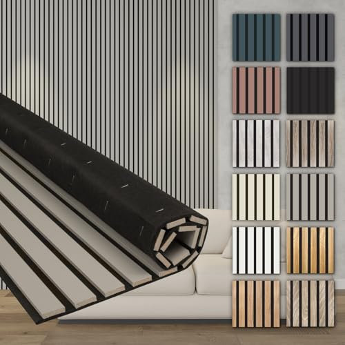 HEXIM Akustikpaneele Holz 278x60cm - Holzpaneele Wand Lamellenwand flexibel MDF Wandpaneele TV Wandverkleidung Holzwand Deko grau (4 Paneele / 6,68 m² Sandgrey - AP02)