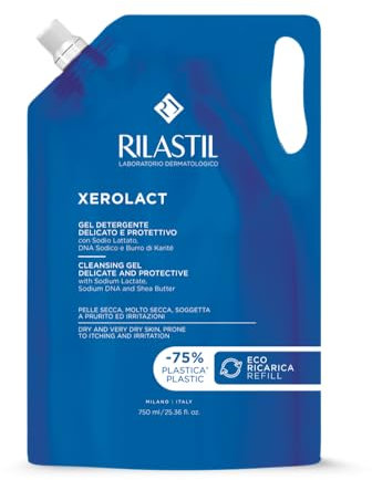 Rilastil Xerolact Gel Schiumogeno Eco Ricarica, Detergente Delicato e Protettivo con pH Fisiologico, Idratante e Lenitivo per Pelli Secche e Irritate, 750ml