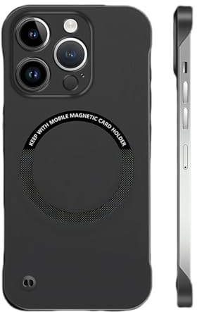 Frameless Matte Ultra Thin Magnetic Case for Iphone 16 Pro Max, 16/15/14/13, Hard Pc Slim Case Compatible with Magsafe (Black,for iphone 15 pro)