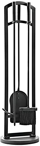 SmPinnaA Modern Fire Pit Tools for Outside Heavy Duty, Rust Resistant Fireplace Tools Set 4 Piece with Brush Poker Shovel, Wrought Iron Black Finish
