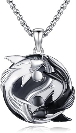 OHAYOO Yin Yang Halskette 925 Sterling Silber Yin Yang Anhänger Kette Partnerketten für Sie und Ihn Koi Fisch Halskette Yin Yang Schmuck Geschenke für Damen Herren Couple (Yin Yang Fisch #2)