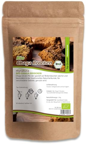 Mynatura Bio Chaga Brocken 100g in Rohkostqualität, Chaga Vitalpilze ganze Stücke