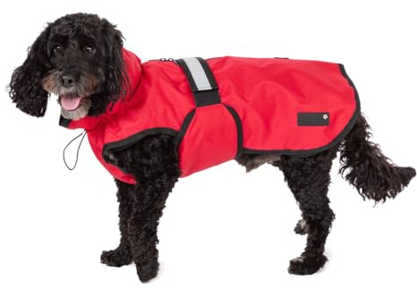 Danish Design 3-in-1 Dog Coat Red, 25cm (10in) - All Weather, Waterpoof, Fleece-Lined, Reflective Raincoat for Dogs