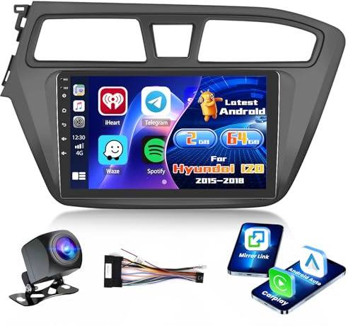 Inefala 2+64G Android 15 Radio para Hyundai i20 2015-2018 con Wireless Carplay y Android Auto, 9'' Radio Pantalla Táctil Estéreo con Bluetooth 26UI EQ GPS FM/RDS SWC AHD Cámara Inversa