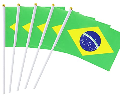 Lot de 5 mini drapeaux de pays à bâton, adaptés pour diverses fêtes de vacances, coupe du monde, fête nationale (Brésil)
