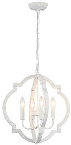 WTUOING Kronleuchter Weiss, 4 Flammige Kronleuchter Vintage Hängelampe Weiß Wohnzimmer Schlafzimmer Küche Flur, Rustikal Pendelleuchte Esstisch Landhausstil Deckenlampe Retro für Esszimmer