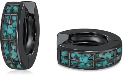 Schwarz Kreuz Ohrringe 925er Sterlingsilber Schwarze Türkis Kreuz Creolen Christliche Geschenke für Frauen Männer Herren