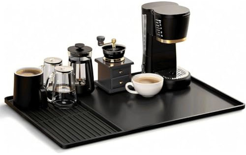 BATINO 2-in-1 Detachable Coffee Machine Mat, 40.5x61cm Large Silicone Coffee Mat Set, Coffee Mat for Under Coffee Makers, Coffee Machine Tray for Counter Protector with Dish Drying Mat