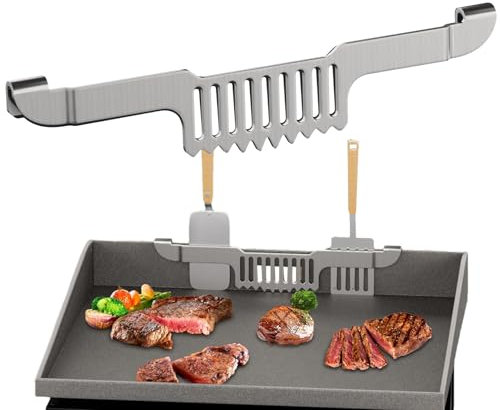 GkgWuxf Griddle Spatula Holder, Grease Door Spatula Holder, Non-Slip Food Web Screen, Multifunctional BBQ Tool Rack, Stainless Steel, Barbecue Accessories for Outdoor Use