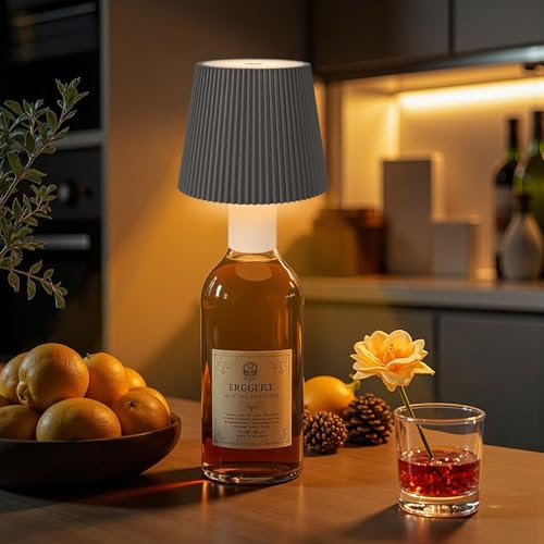 Ketom Flaschenlampe Aufsatz LED Aufladbar Felsgrau, IP54 Wasserdicht | Lampenschirm für Flasche, Akku Lampe für Flasche LED USB, 3 Farbtemperaturen, Dimmbare, Touch Control, für Restaurant Bar