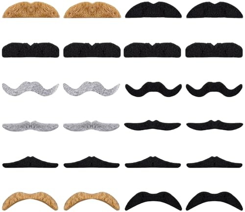 LIANRISES 24 Stück Schnurrbart Zum Ankleben, Selbstklebend, Bärte zum Ankleben, Moustache für Kostümpartys,Cosplay Accessories,Halloween,Weihnachtsfeier,Detektiv,Geburtstag,Performance und Partei