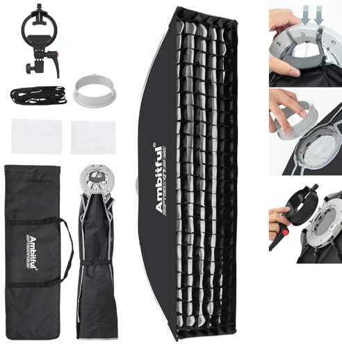 AMBITFUL 11.8x47 Strip Softbox for Studio Flash & LED Vider Lights | Quick Release,Strip Softbox with Grid,with Speedlite Bracket,for CB60/CB100, SL60, LE200, SK400, V1/V100, AD200
