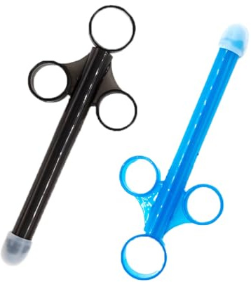 2 Stück Schmiermitte Applicator, Wiederverwendbar Schmiermittel Spritze, Anal Vagina Syringe Shooter mit Traktionsring und Fingergriff, für Intimpflege und Reinigung（Blau/Schwarz）