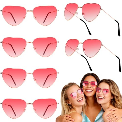 6 Paar Herzbrille Rosa Set,Metallbrillenfassungen Partybrille Herz Sonnenbrille,Retro Hippie Herz Brille,Rosarote Brille Herzform für Erwachsene Kinder Karneval Geburtstag 80er 90er Foto Requisiten