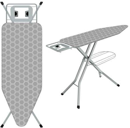 TEENO Klappbares Bügelbrett 120 x 45 cm,Kompatibel Mit Dampfbügeleisen,Sicherheitsschließsystem,7-Stufige Höhenverstellung,100% Baumwoll-Bügelauflage,Geeignet Für Zu Hause/Waschküche(Wabengrau)