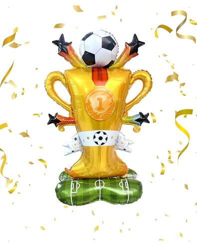 KONFEN Stehend Fussball Trophäenballon Luftballon, Riesiger Fußball Champion Balloon, Großer Goldene Pokal Ballon, Fußball Deko Folienballon Für Junge Party Spieltag Party Dekoration, 153 x 83CM