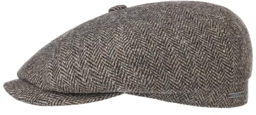 Stetson Hatteras Classic Wool Schiebermütze Herren Flatcap mit Baumwollfutter Fischgrätmuster Ballonmütze Herbst Winter