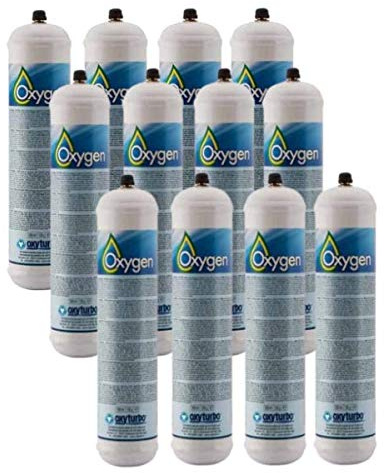 GASFRIGO® - Nr. 12 Bombole Ossigeno 1 lt 110 bar. Attacco M12x1 - ricambio per turbo set - vuoto a perdere usa e getta - NON E' OSSIGENO MEDICALE