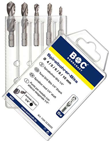 Bohrcraft Jg. brocas con mango hexagonal 1/4 HSS-G MG5-Bit // 4-5-6-8-10/5-uds.