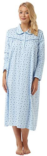 Undercover Chemise de nuit de luxe Olga Holly en coton Wincyette à manches longues pour femme Rose doux ou bleu doux Taille 36-38, 40-42, 44-46, 48-50, 52, bleu clair, 36-38