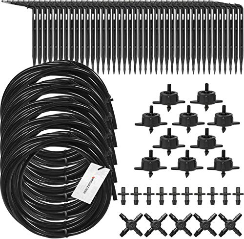 HOLZBRINK Set 3 per irrigazione di piante, con raccordo a croce quattro uscite e gocciolatore nero 4l / h, 10 set