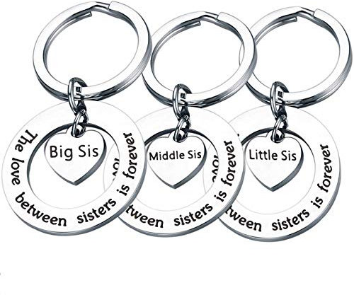 FUSTMW Sisters Gifts The Love Between Sisters is Forever 3 Sisters Schlüsselanhänger-Set, Geschenk für große Schwester, Mid Sis, Lil Sister Schmuck, L, Edelstahl