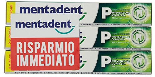 Mentadent Dentifricio P Prevenzione Completa, con Zinco, 8 Azioni Contro i Disturbi Orali, Formato 6x75ml