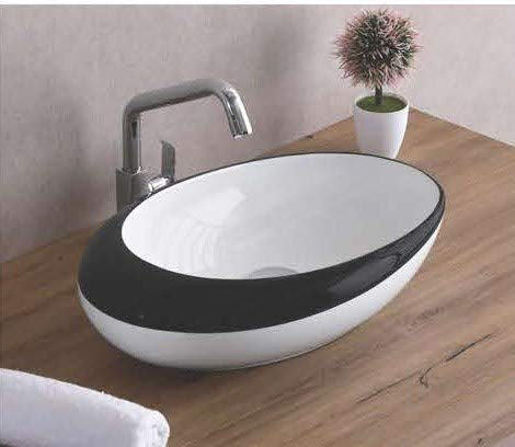 Lavabo de salle de bain Luxueuse designer Vasque à Poser en Céramique Lavabo en forme d'oeuf noir et blanc 47 x 30 x 12 Cm