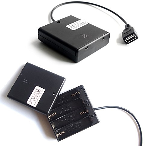 Prise USB Femelle Boîtier de 4 Piles AA, Décharge du Chargeur de Batterie 4AA, Alimentation de Secours par Batterie, Sortie 4,8 Volts / 6 Volts, avec on Off (USB Female Extension Cable)