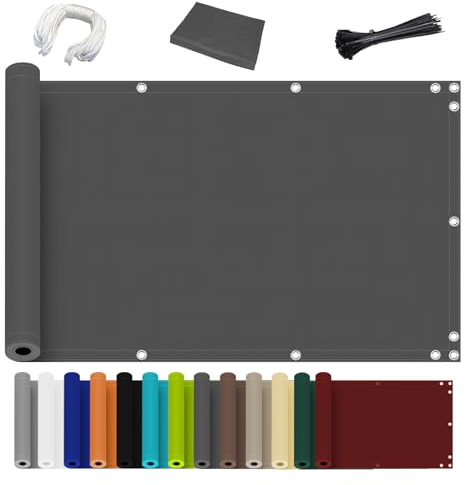 Balkon Sichtschutz Ohne Bohren, (700 Größen 7 Farben) Blickdichte Balkonverkleidung Balkonabdeckung Wetterfest UV-Schutz 100% Schutz der Privatsphäre für Balkon Garten Anthrazit 150x1000cm