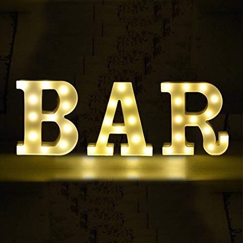 Bar Schriftzug - LED Deko Buchstaben - 22 cm - Lampe beleuchtet Hinstellen Hochzeit Schriftzug Wort Batterie Lechtdeko Alphabet Ja Liebe Romantisch Wohnzimmer Leuchtbuchstaben Nachtlicht Dekoration